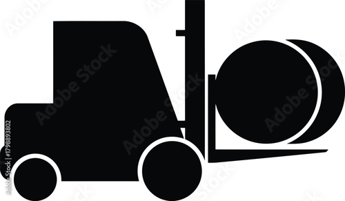 Forklift truck lifting large coil industrial logistics silhouette icon vector