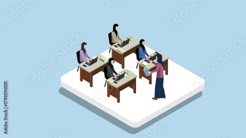 Isometric Muslim Businesswomen Meeting Animation Video 4K suitable for your project needs