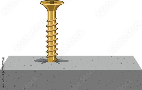 Golden screw fastening concrete block construction industry concept vector