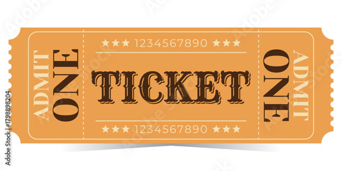 Retro ticket design template. Vector illustration isolated on white background. Vintage entry mockup coupon for museum, film,theater, movie, circus and more