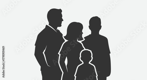Silhouette illustration of a family of four on a clean background, concept for family planning, demographic studies and social programs