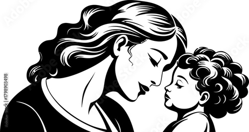 Serene Mother's Embrace An Illustration of a Loving Mother and Child Moment