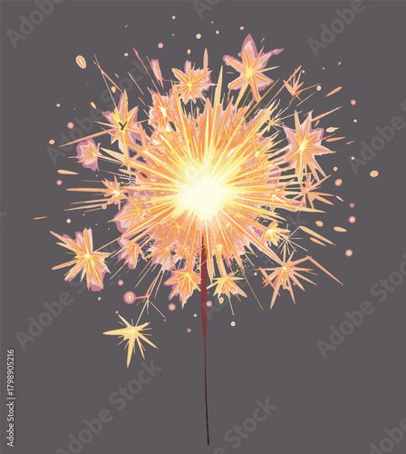 Bengal fire set drawing Birthday clip art festive greeting cards hands holding sparkler. Small firework on stick Happy New Year party invitation firework illustration Magic wand accessory colorful art