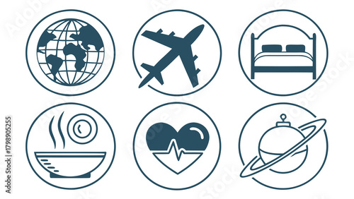 Wellness and travel icons isolated on for health and vacation