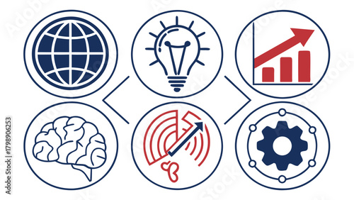 Business and technology icons depicting global growth isolated on