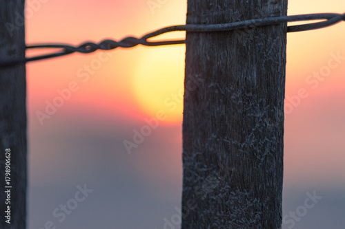 barbed wire with sunset in background
