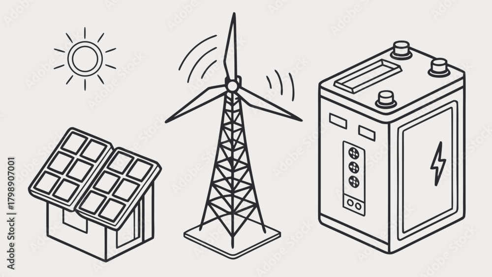 Fototapeta premium Illustration of sustainable energy sources isolated on