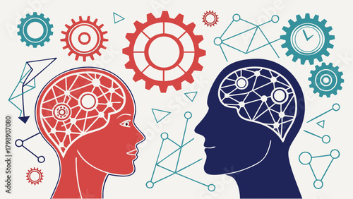 Conceptual illustration of human intelligence and artificial intelligence