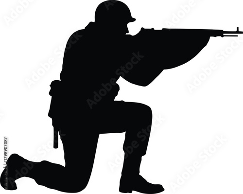 Soldier silhouette aiming rifle military combat action pose vector