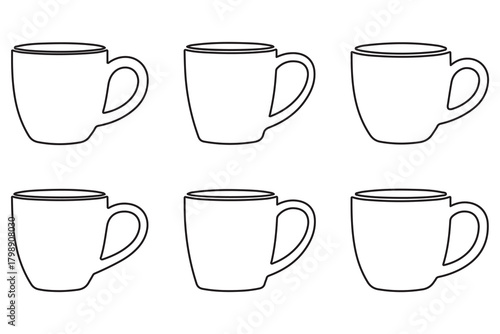 Coffee cup outline icon set on white background
