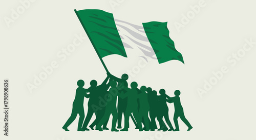 Nigerian flag waving crowd unity celebration independence day patriotism vector