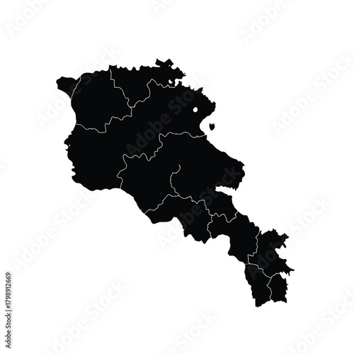 Vector illustration of black silhouette map of armenia with internal borders