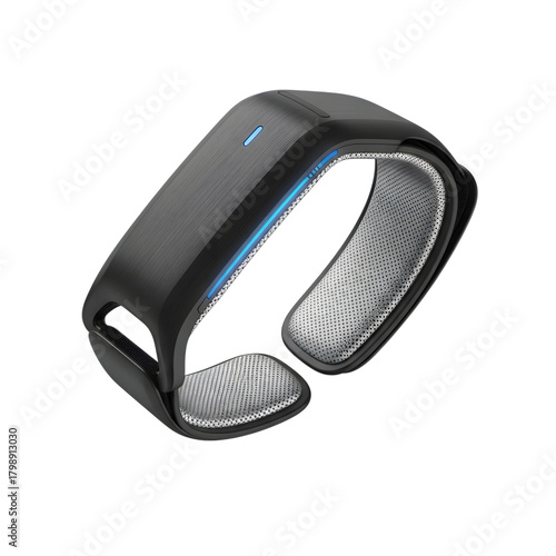 Black wearable device isolated on transparent background for health monitoring
