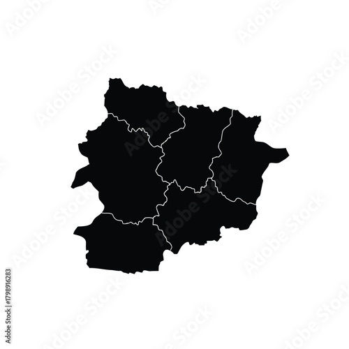 Vector illustration of black silhouette map of andorra with internal borders