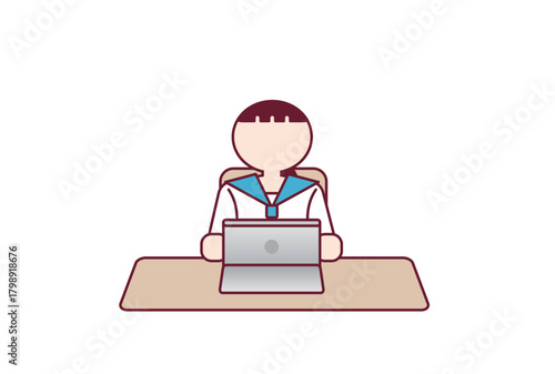 タブレットで学習する中高生のフラットイラスト