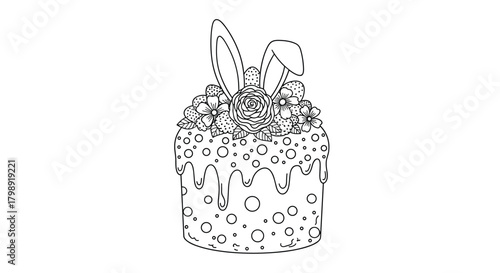 A festive Easter cake decorated with a cute bunny ear headband and sweet frosting.