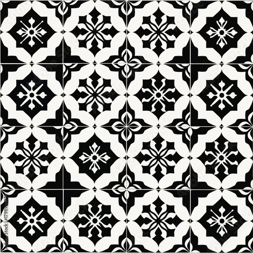 Vector illustration of black and white geometric tile pattern