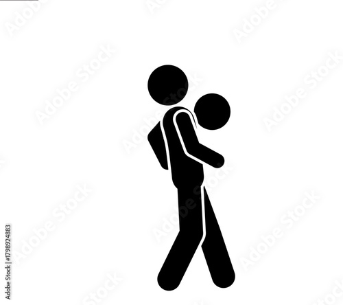 Running stick figure football player chasing the ball