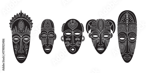 African tribal masks set representing ethnic traditions