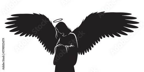 Angel silhouette with wings and halo