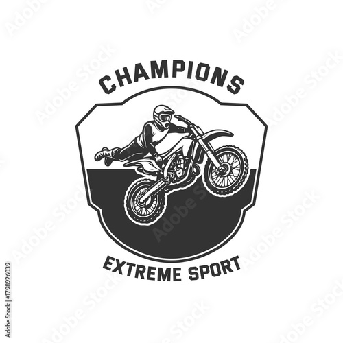 This logo features a motocross rider performing an extreme stunt, capturing the spirit of speed, power, and adrenaline. The dynamic illustration, combined with bold wing-like stripes, creates a strong