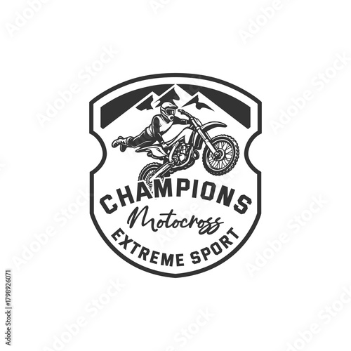 This logo features a motocross rider performing an extreme stunt, capturing the spirit of speed, power, and adrenaline. The dynamic illustration, combined with bold wing-like stripes, creates a strong