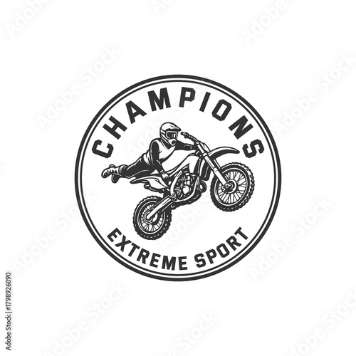 This logo features a motocross rider performing an extreme stunt, capturing the spirit of speed, power, and adrenaline. The dynamic illustration, combined with bold wing-like stripes, creates a strong