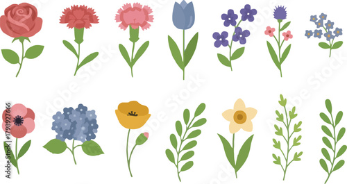 Classic Garden Flower Vector Element Collection