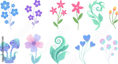 Whimsical Pastel Fantasy Floral Vector Collection