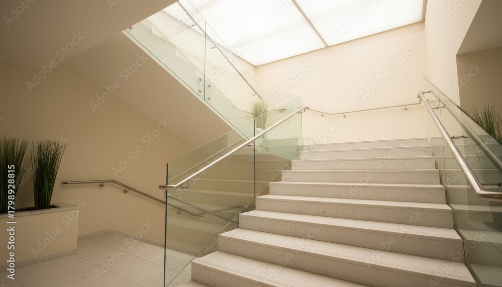 Obraz premium Bright staircase with clean lines and soft light