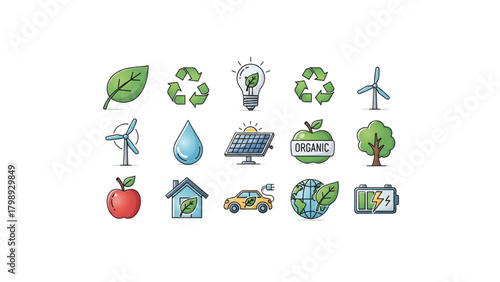 ecology and environmental flat line icon set for sustainability