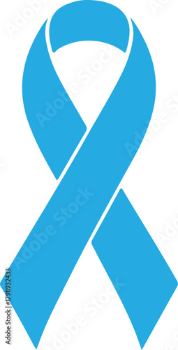 Blue ribbon icon on white background. Blue ribbon symbol of prostate cancer. Blue ribbon, cancer awareness symbol. Men's Health, world diabetes day. Blue ribbon for people cancer.