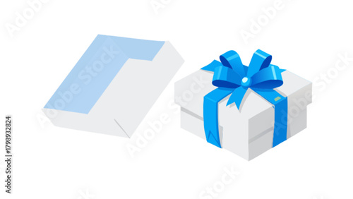 Isometric gift box present with ribbon and bow for birthday christmas celebration surprise package vector design