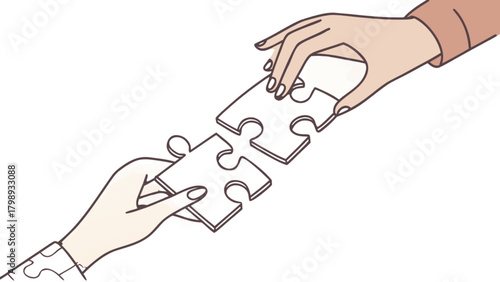 Hands connecting puzzle pieces vector illustration teamwork collaboration and problem solving concept design
