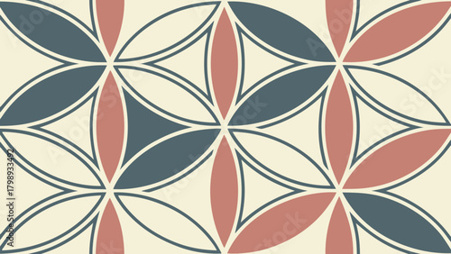 Seamless floral pattern with stylized flowers in blue and pink tones