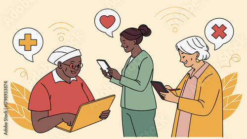 Telehealth connecting diverse people for remote healthcare isolated on