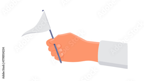 White flag surrender concept illustration hand holding flag symbol of truce peace and negotiation vector
