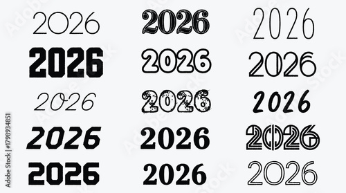 Collection of 2026 New Year typography in various styles and designs