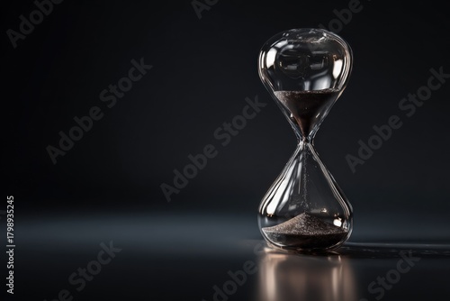 Elegant hourglass beautifully displaying the passage of time with dark and smooth background setting the perfect mood for reflection