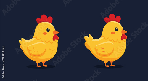 Cute pixel art chickens with happy expressions and vibrant colors on a dark background.