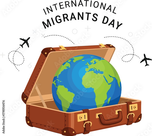International migrants day with a globe in a suitcase concept of migration