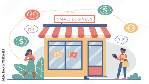 Small business with online presence and social media isolated on