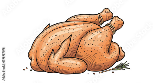 A delicious whole roasted chicken seasoned with herbs and spices for a perfect meal.