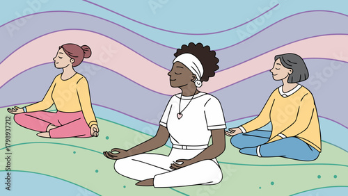 Group of women meditating together in nature for wellness and relaxation