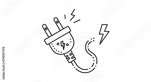 An illustration of a power plug connected to an electrical outlet showing a lightning bolt representing electricity.