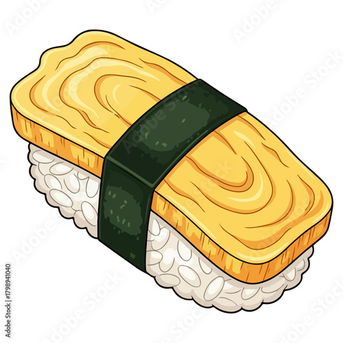 Tamago Sushi Vector Illustration – Japanese Egg Sushi on White Background
