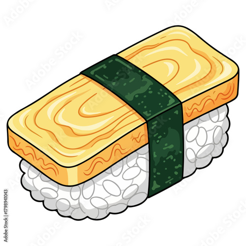 Tamago Sushi Vector Illustration – Japanese Egg Sushi on White Background
