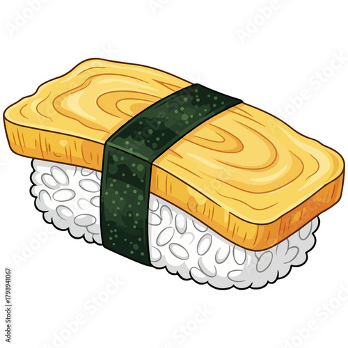 Tamago Sushi Vector Illustration – Japanese Egg Sushi on White Background
