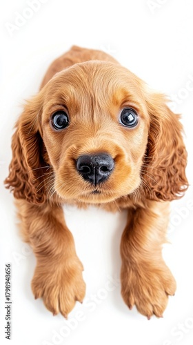 Cocker Spaniel Puppy Funny Face Paws Hanging White Background