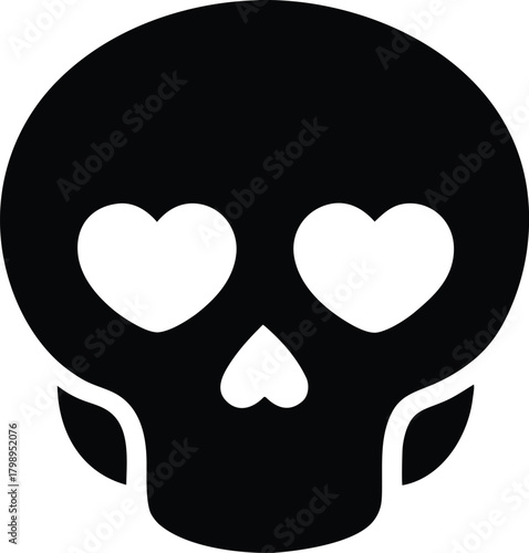 Heart Eye Skull Silhouette Icon

